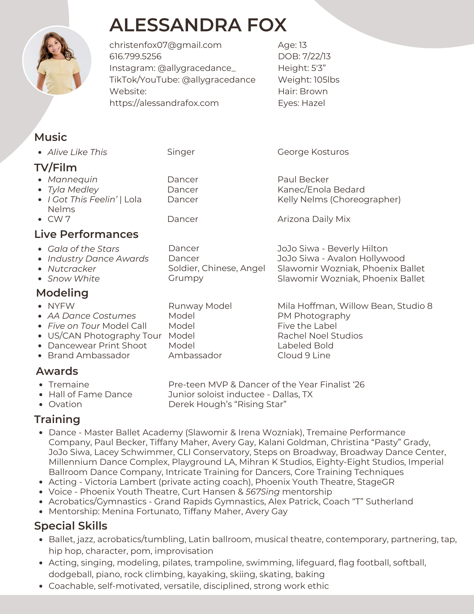 Alessandra Fox Dance Resume